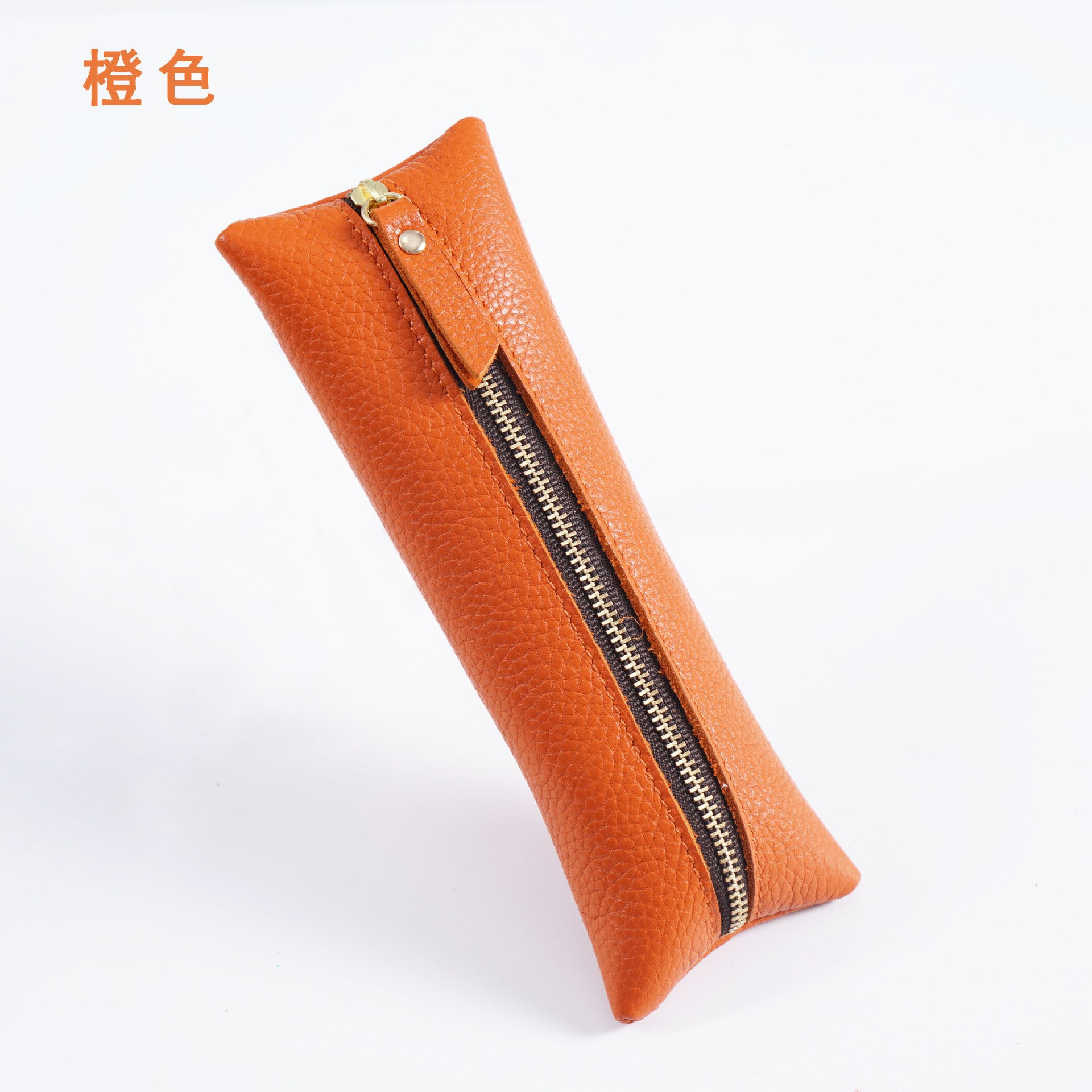 Wholesale First Layer Litchi Zipper Genuine Leather Pencil Case
